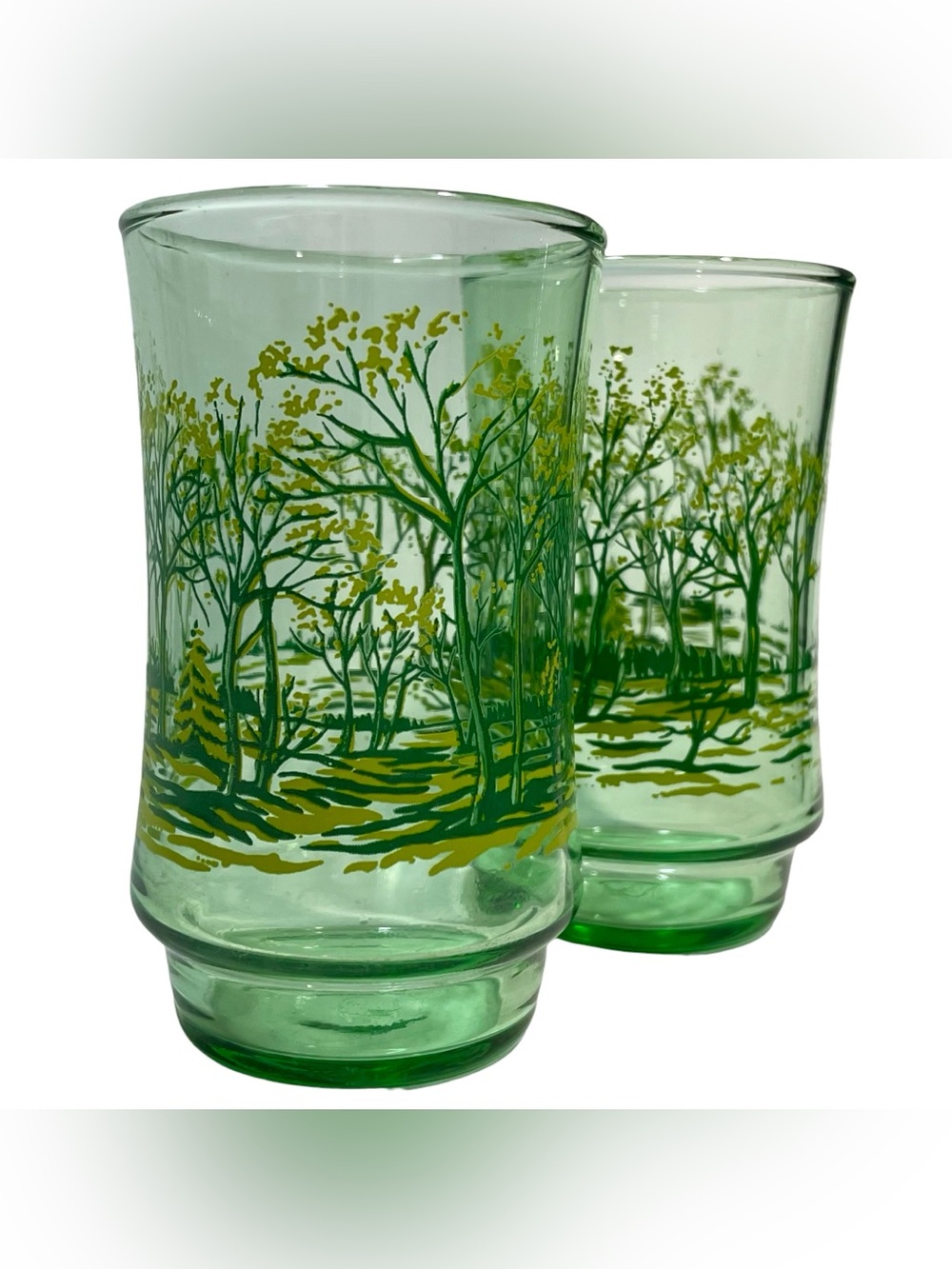 Vintage 1980s Libbey St. Clair "Seasonal Landscape" Summer Green Juice Glasses